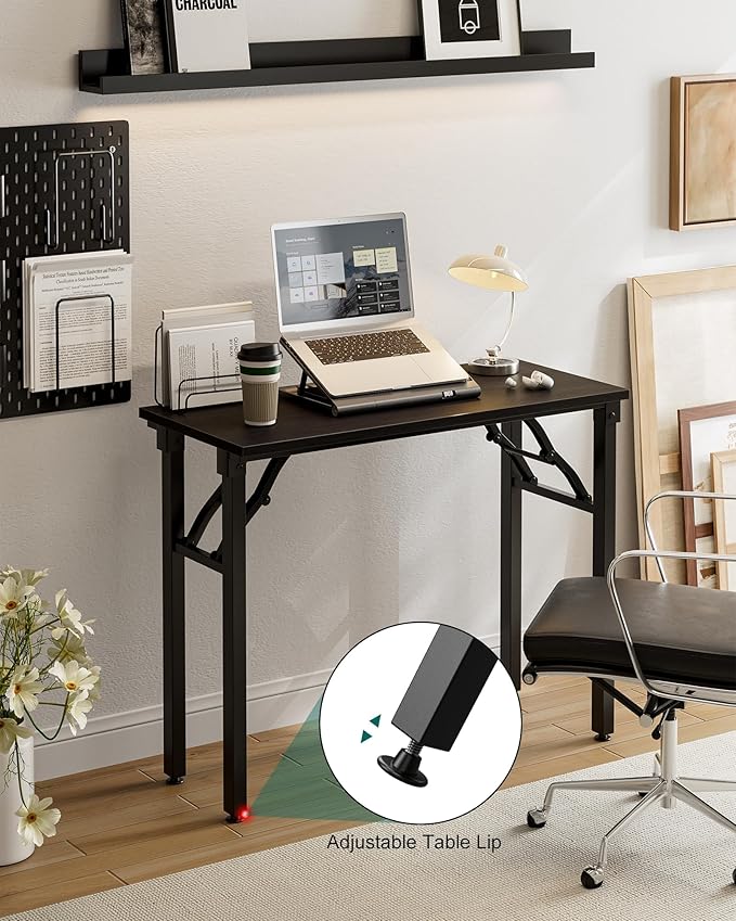 Frylr Small Folding Computer Desk – Portable 35.8 Inch Foldable Laptop Table, Collapsible and Compact for Easy Storage and Fast Setup, Lightweight for Small Spaces, Craft and Study Use,Charcoal Wenge