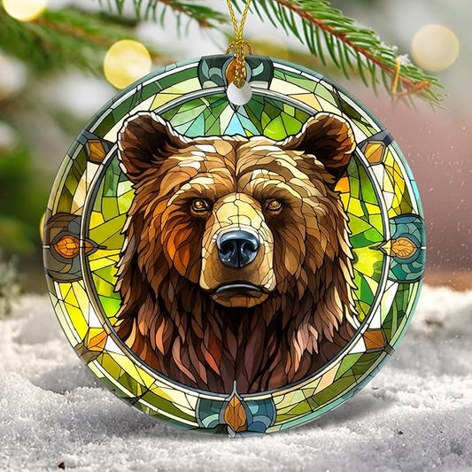 Christmas Tree Decorations Bear Ornament, Colored Ceramic Christmas Tree Ornaments, Xmas Decorative Hanging Ornaments, Christmas Decor Indoor Home Holiday Party Gifts Bear