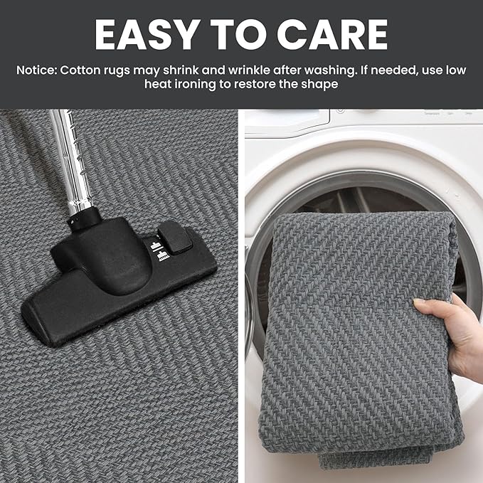 IOHOUZE Washable Runner Rug 2x5 Non Slip Runners for Hallways Entryway Runner Indoor, Kitchen Throw Rug Woven Cotton Floor Carpet for Hall Entrance Bedroom, Charcoal/Dark Grey