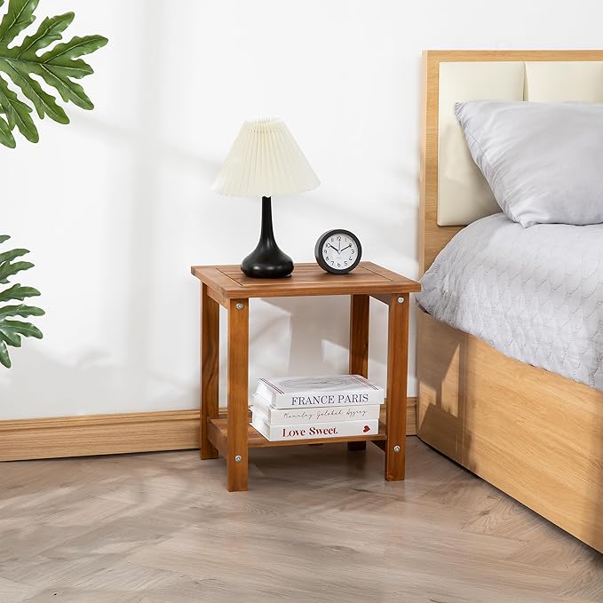 Double Adirondack Side Table, Weather-Resistant Rectangular End Table for Patio, Garden, Lawn, and Living Room. Ideal as a Stylish Indoor and Outdoor Side Table Companion, Natural