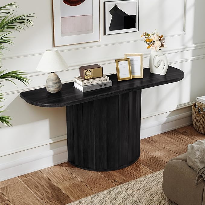 59'' Console Table for Entryway, Narrow Wooden Sofa Tables Behind Couch, Modern Fluted Entryway Table with Storage Accent Table for Hallway, Living Room, Entrance, Foyer (Black)