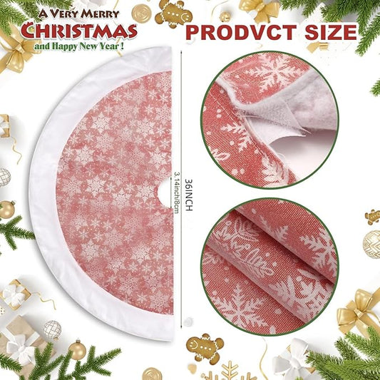 Flash World 36 Inch Large Christmas Tree Skirt Xmas Soft Cover Mat Decor Snowflake Collar Farmhouse Tree Skirt for Holiday Ornaments Party Home Indoor Decorations (Fantasy Red, 36INCH)