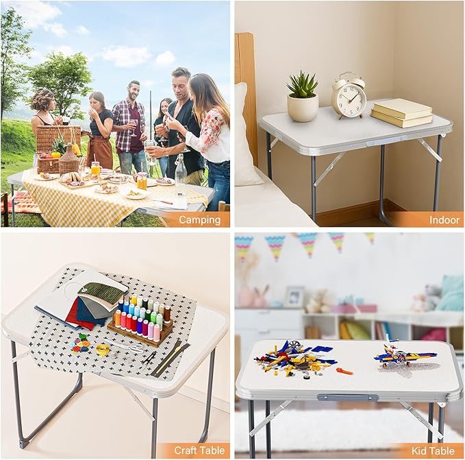 VINGLI 2.3FT Small Camping Table，Portable Camping Table with Carrying Handle, Picnic Table Foldable Table Essentials for Indoor Outdoor