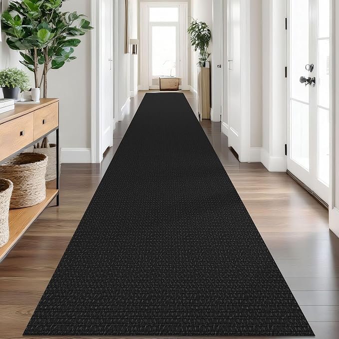 IOHOUZE Washable Exrea Long Hallway Runner Rug 3x20 Non Slip Rubber Backed Kitchen Runner Entryway Runner Indoor, Woven Rugs Floor Carpet for Kitchen Hall Entryway Stair, Black/Grey