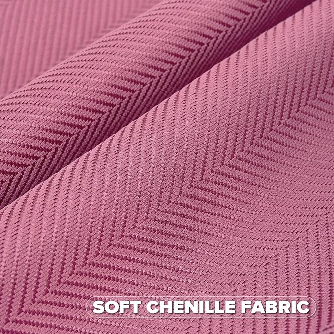 FUTEI Hot Pink Chenille Throw Pillow Covers 12x20 Inch Set of 2,Soft Wide Chevron Textured Lumbar Pillow Cases,Farmhouse Home Decor for Couch Living Room