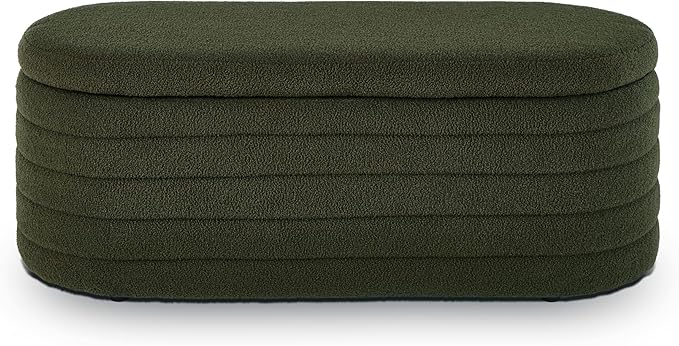 Storage Ottoman Bench End of Bed for Bedroom,43 inch Teddy Boucle Upholstered Entryway Shoe Seat Bench w/Storage,Sherpa Modern Cute Stool Foot Rest for Living Room,Window Seating,Dark Green