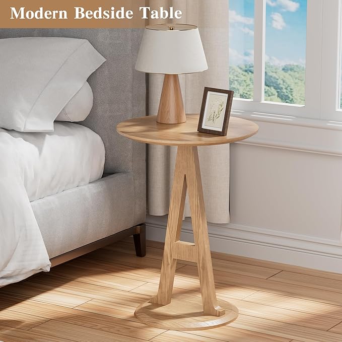 Aoligrace Round End Table, Modern Side Table with Unique A-Shaped Leg,Wooden Small Coffee Tables for Couch Sofa Nightstand Accent Tables for Living Room Bedroom,Easy to Assemble