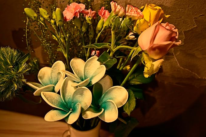 Birthday Gifts for Women 10pcs Gradient Peacock Blue Flowers PU Real Touch Flowers Hawaiian Plumeria Frangipani Artificial Flowers for DIY Birthday Gifts Wedding Gifts Home Decor Table Centerpiece