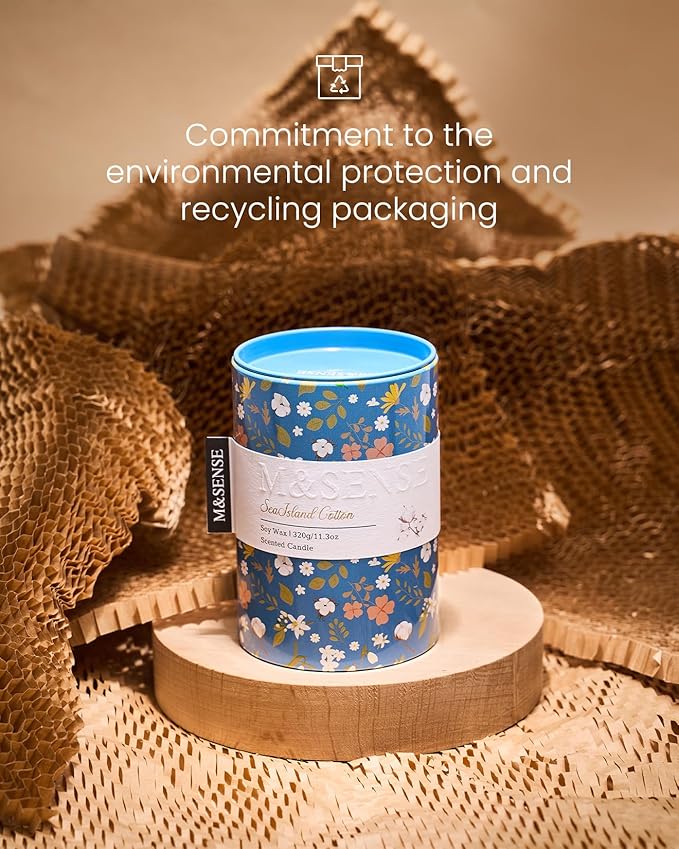M&SENSE Sea Island Cotton Scented Candle, Medium Jar Candle 11.3oz Natural Soy Wax for Home Scented, Floral Candles Gift for Spring Holiday, Up to 70 Hours Burning Long-Lasting Fragrance