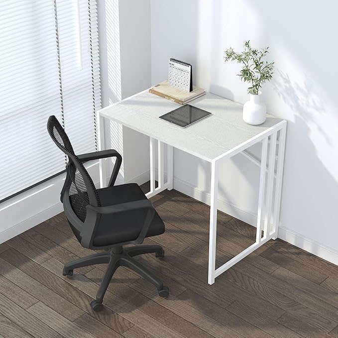 Small Folding Desk 32 inch, No Assembly Required Small Office Desk, Writing Gaming Computer Camping Desk, White
