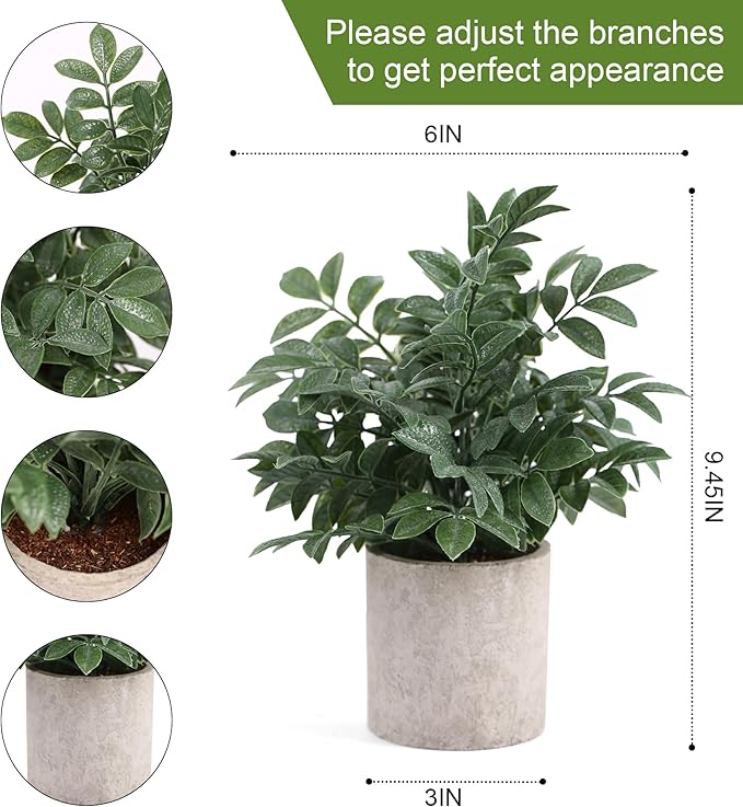 2 Pack Small Fake Plants Potted Artificial Herb Plants for Shelf Desk Home Bathroom Farmhouse Room Coffee Table Decor (Gray Green)