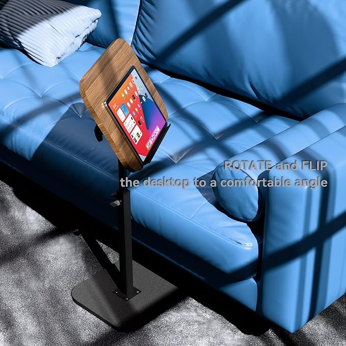 Foldable End Table,17"-31" Adjustable Height,Swivel and Turnable Desktop,TV Tray,Side Table for Small Spaces,Black Walnut (Black Walnut, 15.7" x 11.8")