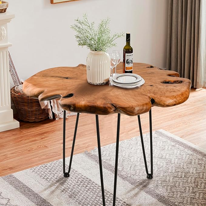 23.6 Inch Live Edge Side Table, Wood Freeform Small End Table with Waterproof, Rustic Accent Table Unique for Living Room, Bedroom, Home