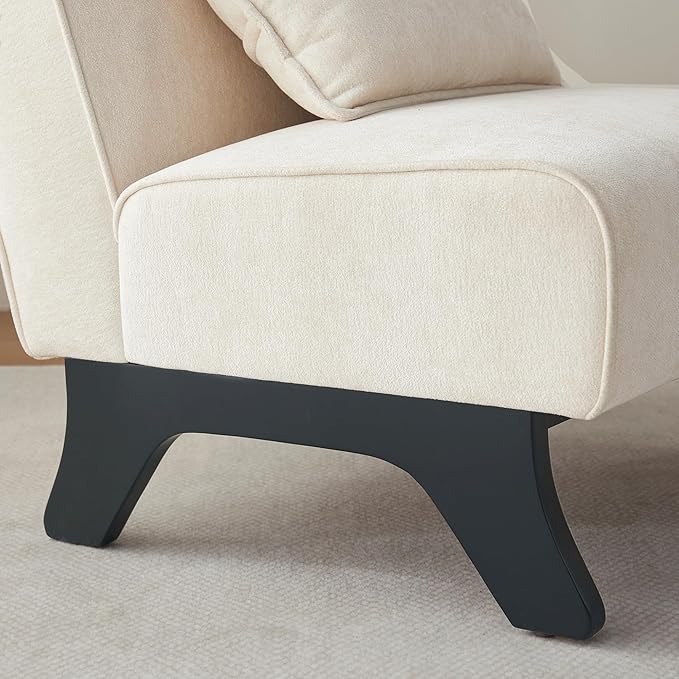 Upholstered Armless Accent Chair,Modern Comfy Living Room Chairs with Wooden Legs& Pillows,Lounge Sofa Side Chair for Bedroom Farmhouse Reading (Beige, 1 PC)