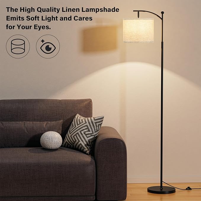 60" Floor Lamp With 3 Color Temperatures, Adjustable Grey Shade, Black Pole - Tall Lamp for Living Room, Bedroom, Office, Classroom, Dorm - 9W Bulb Included