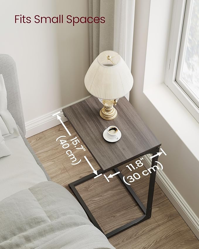 VASAGLE C-Shaped End Table, Side Table for Sofa, Couch Table with Metal Frame, Small TV Tray Table for Living Room, Bedroom, Chestnut Brown and Black