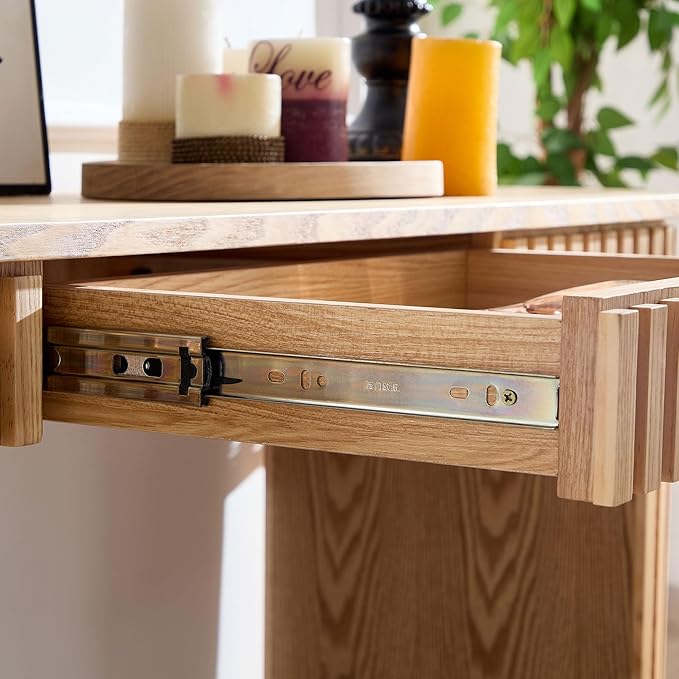 kevinplus 59.05'' Modern Console Table Sofa Table with Drawer Storage for Entryway Living Room, Sturdy Construction, Curved Style, Wood