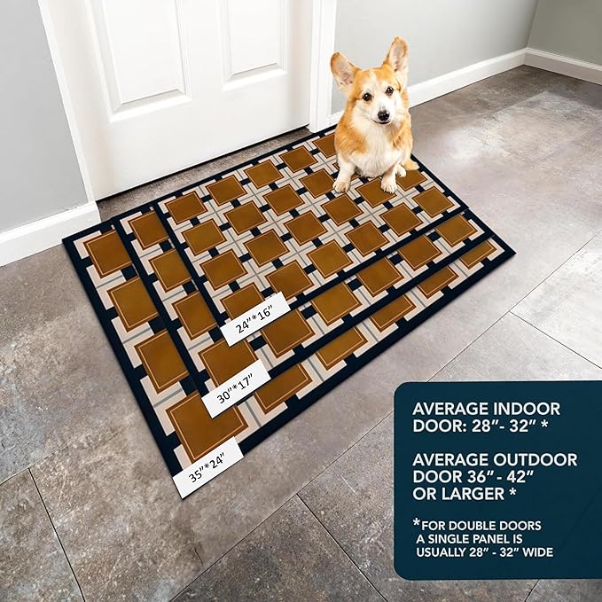 Ultra Thin Door Mat Indoor Entrance, 1/10 in Thin Door Mats for Inside Entry, Non-Slip Rubber Backing Washable Doormat, Fade Resistant, Absorbent, Low Profile Dirt Trapper, 30"X17",Khaki Checkered