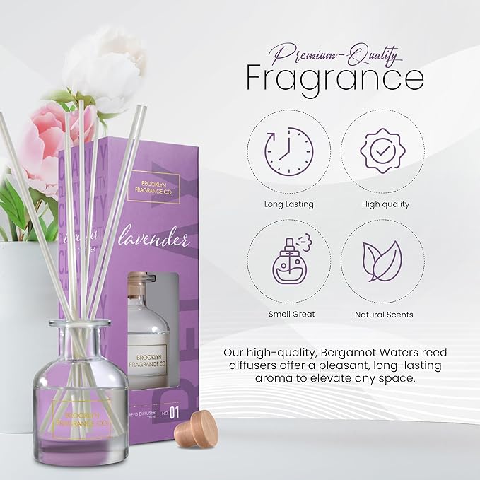 Brooklyn Fragrance Co. Aroma Diffuser - Long Lasting Premium Fragrance - Air freshener for Home Lavender scents - Fragrance Diffuser for a Large Room - 100ML
