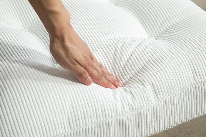 ZOBIDO Modern Accent Corduroy Chairs Comfy Upholstered Vanity Chairs for Bedroom Armchair Dining Chairs with Golden Metal Legs Desk Chair for Living Room（White