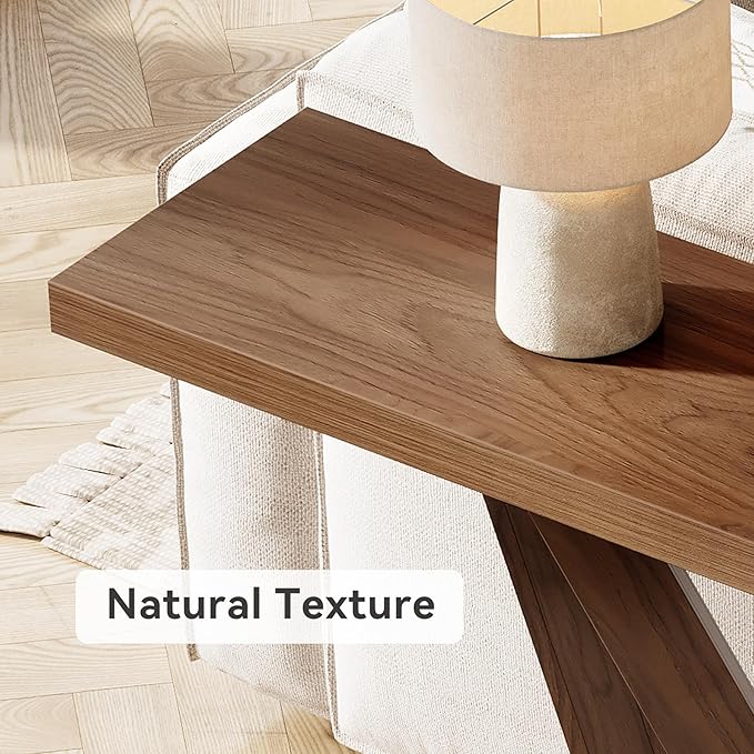 LITTLE TREE 63-Inch Console Table with Geometric Base, Modern Long Narrow Accent Sofa Table Behind The Couch, Wood Entryway Table for Hallway, Foyer, Living Room, Dark Brown