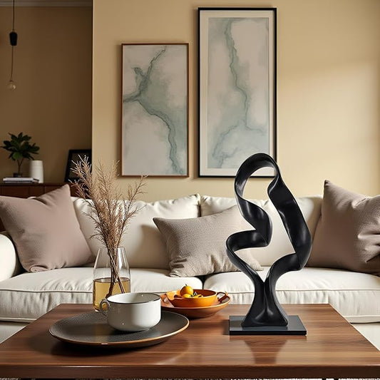15" Modern Abstract Ribbon Decorative Sculpture, Knot Sculptures,Home Decor,Coffee Table Statues,Dining Living Room Desk Decor（Black）
