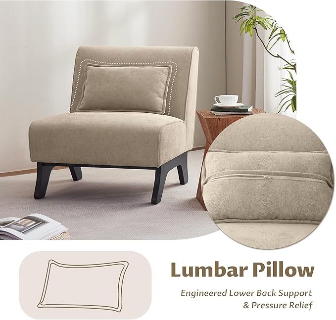 Armless Set of 2 Accent Chair,Modern Comfy Upholstered Living Room Chairs with Wooden Legs& Pillows,Lounge Sofa Side Chair for Bedroom Farmhouse Reading (Brown, 2 PCS)