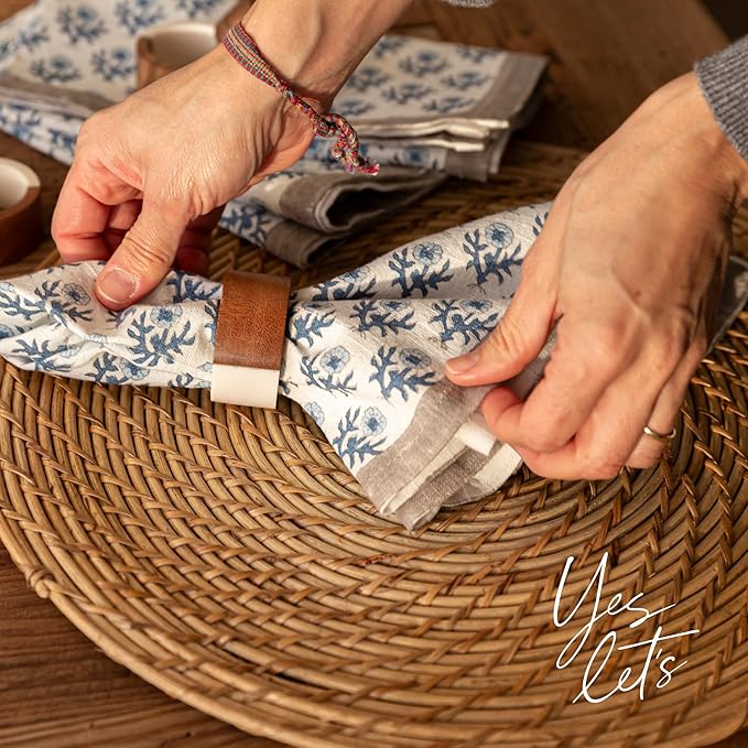 Over&Back Set of 2 Natural Rattan Round Placemats - Hand-Made Dining Table Charger/Mat - Made with Natural Fibers - Kitchen and Home Decor - 15" Diameter - Brown