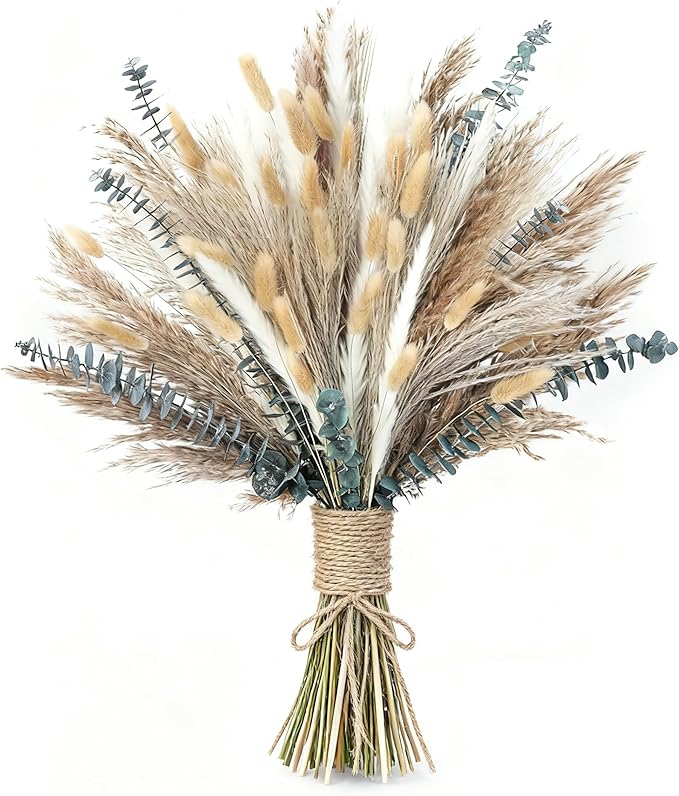 120 PCS Dried Pampas Grass, Dried Flowers, Reed Grass Bouquet for Bohemian Flowers Home Table Wedding Decoration, Rustic Farmhour.(Light Brown)