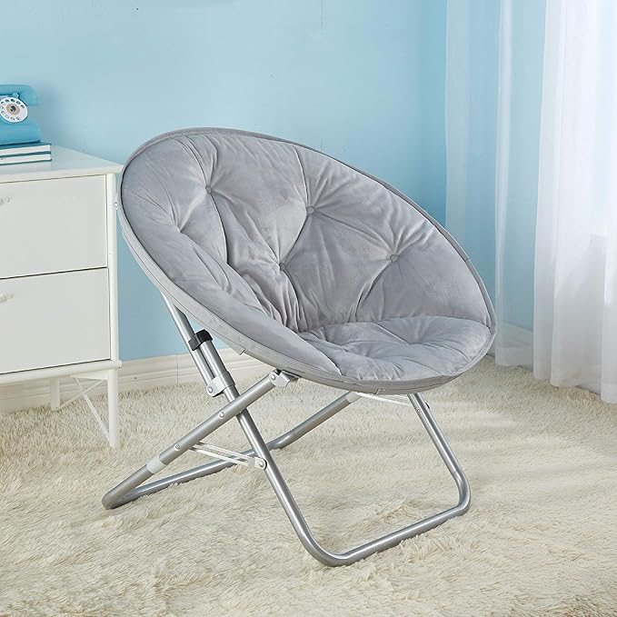 Urban Lifestyle Micromink Foldable Saucer Chair, Grey