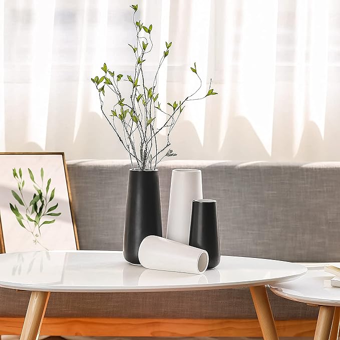 D'vine Dev 8 Inch Ceramic Flower Vase Matte Finishing, Minimalist Design for Home Décor, Bedroom, Living Room, Centerpieces, Office, White, VS-XH-D-1