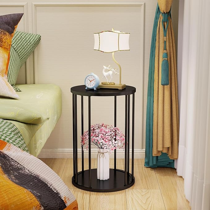 Plant Stand Indoor,small plant stool,Flower Pot Corner stand holder,Mid Century Heavy Duty Metal Tall Home Decor,Modern Round End Table,Small Rustic Display Stand for Living Room,Bedroom(Black,18In)