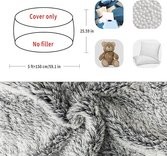 (No Filler Bean Bag Chair Cover Without Filler,Big Round Soft Fluffy PV Velvet Washable Bean Bag Lazy Sofa Bed Cover for Adults,Living Room Bedroom Furniture Outside,5ft Black