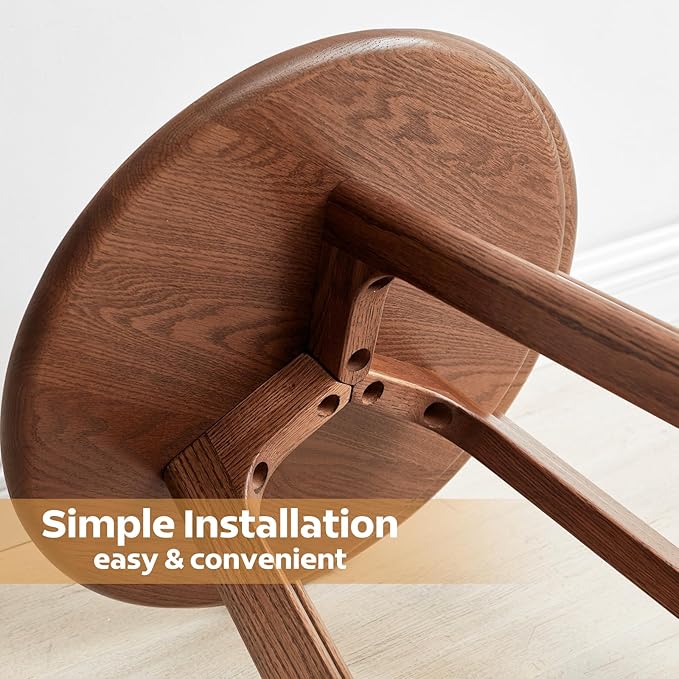 100% Solid Oak Round Side Table, Small Side Table for Small Spaces, 3-Legged Living Room End Tables with Stable Frame for Bedroom Couch Side Entryway, Walnut