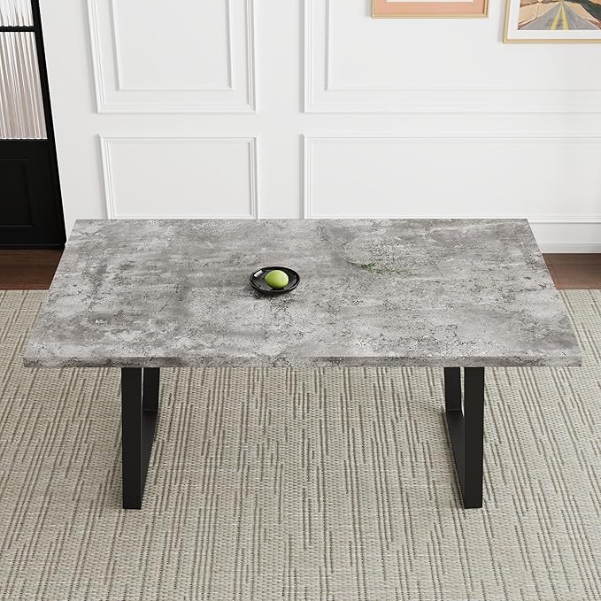 Modern Wooden Dining Table, 63'' Wooden Rectangle Table, Kitchen & Dining Room Table, Modern Kitchen Dining Table with Metal Legs for Living Room & Dining Room