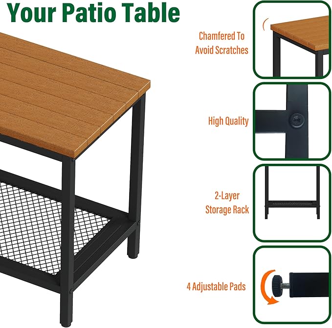 Outdoor Side Table with Storage, 2-Tier Patio End Tables Weather Resistant, Black Outdoor Accent Table,Small Side Table for Pool, Deck, Garden