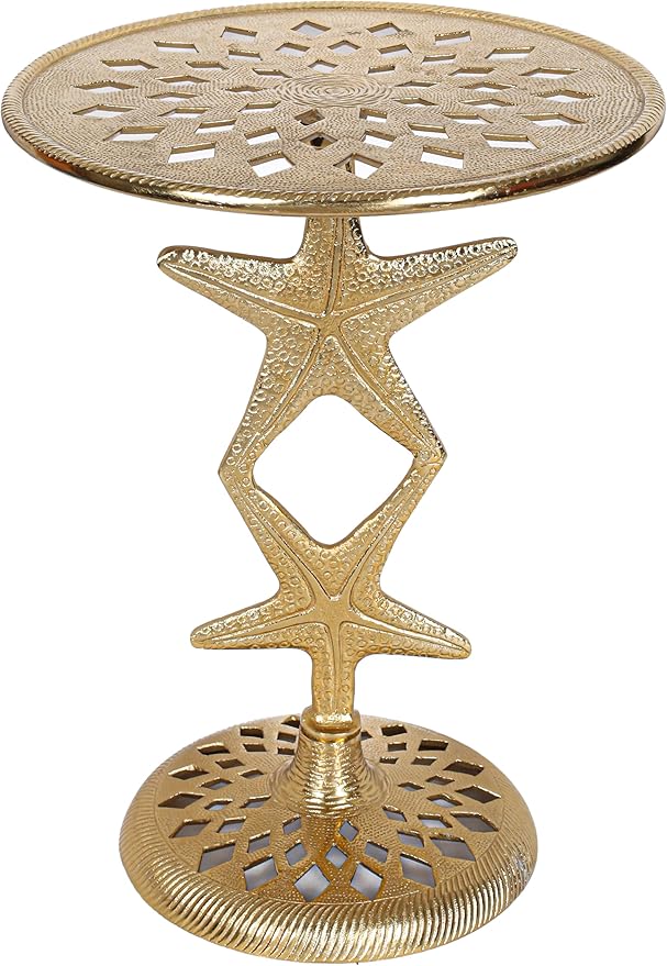 Alpha Living Home Drink Table Small Round Pedestal Side Table Modern Cocktail Table for Patio Sofa Couch Chair Vintage Indoor Metal End Tables for Living Room, Bathroom 15x19 (Gold)
