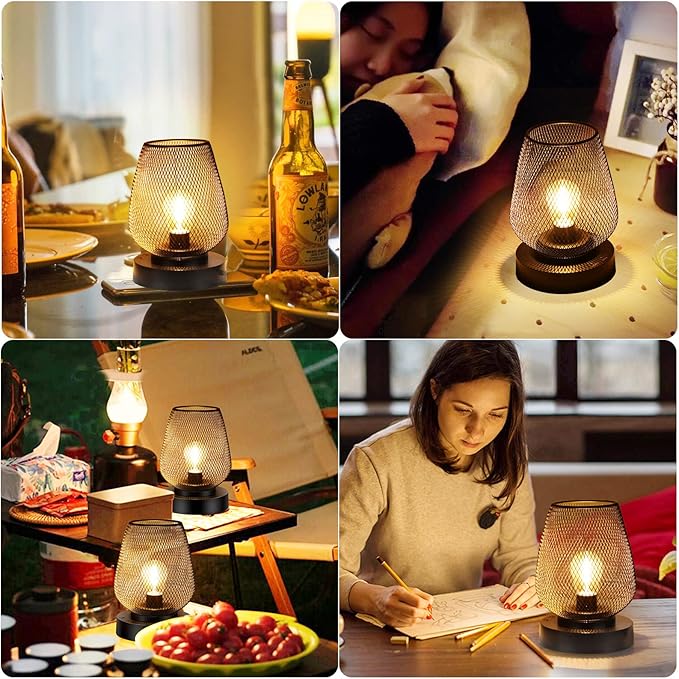 UBright 2 Pack Rechargeable Table Lamp Cordless Table Lamp Battery Operated Lights Metal with 4 Lighting Mode Indoor Outdoor Lights for Patio Bedroom Living Room (Bulb Included) Black