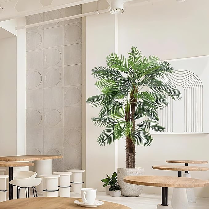 8FT Artificial Palm Tree - Tall Fake Palm Tree with 30 Lifelike Leaves & Realistic Trunk, 96" Large Faux Tropical Phoenix Palm Plant for Home Living Room Poolside Office Hotel Mall Decor