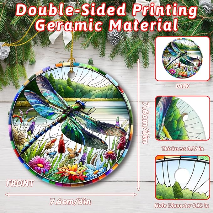 Christmas Tree Decorations Dragonfly Ornament, Smooth Ceramic Christmas Tree Ornaments, Xmas Decorative Hanging Ornaments, Christmas Decor Indoor Home Party Gifts Souvenir Dragonfly
