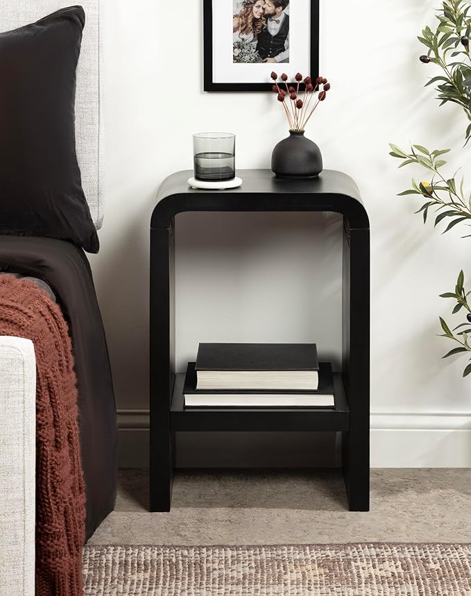 Kate and Laurel Reddy Modern Arched Wood Side Table, 16 x 12 x 24, Black, Contemporary Two-Tier End Table for Use as a Bedroom Nightstand or Small Record Player Stand