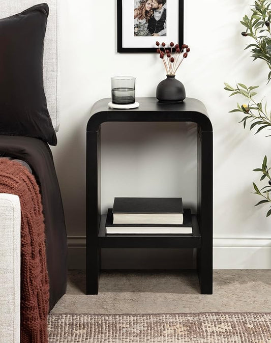 Kate and Laurel Reddy Modern Arched Wood Side Table, 16 x 12 x 24, Black, Contemporary Two-Tier End Table for Use as a Bedroom Nightstand or Small Record Player Stand