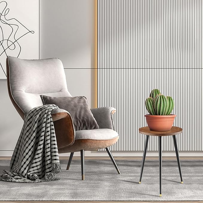 Plant Stand Indoor,Mid Century Wood Plant Stand Plant Table for Flower Pots,Heavy Duty Metal Tall Plant Holder, Modern Home Decor Small Round Side End Table 2 Pack (11.8"x16")