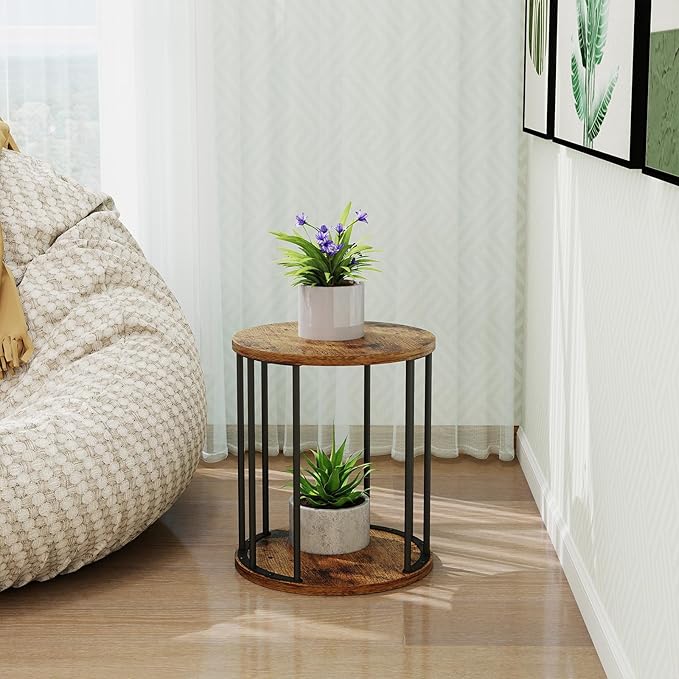 Plant Stand Indoor,small plant stool,Flower Pot Corner stand holder,Mid Century Heavy Duty Metal Tall Home Decor,Modern Round End Table,Small Rustic Display Stand for Living Room,Bedroom(Brown,14In)