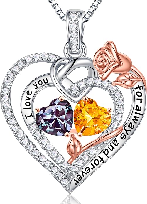 Iefil Christmas Gifts for Wife Women - 925 Sterling Silver Double Birthstone Necklace, Anniversary Birthday Gifts for Women, Jewelry Gift for Wife Girlfriend Mom Her
