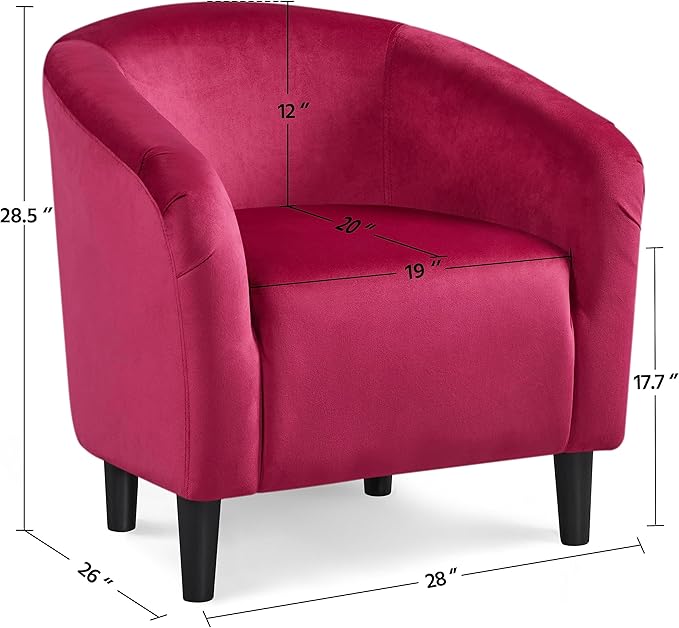 Yaheetech Club Chair, Velvet Accent Chair Upholstered Barrel Chair Sitting Chair with Armrest and Low Back for Living Room Bedroom, Rose Red