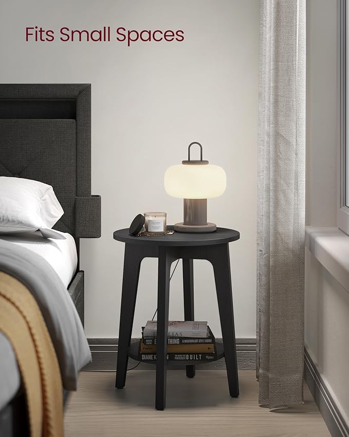 VASAGLE MAEZO Collection - Side Table, 2-Tier Small Round End Table, Nightstand with Tapered Legs, Curved Transitions, for Small Spaces, Living Room, Bedroom, Charcoal Gray ULET283T22