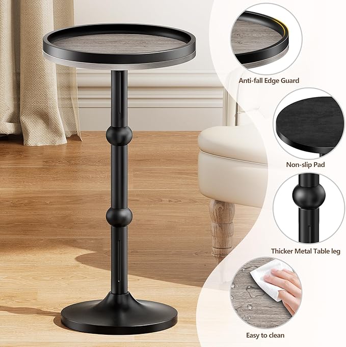 Small Round Side Table, Coffee Drink Table for Small Spaces, Modern Night Stand with Metal Leg, Weighted Iron Base Pedestal Round End Tables for Living Room, Bedroom, Narrow Corners,Sofa Couch