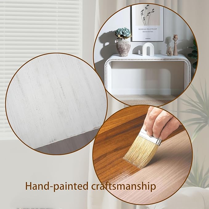 59" Wood Gray Console Table with Wood Beads, for Entryway, Hallway, Living Room, Foyer, Corridor, Office, Modern Curved Waterfall-Style