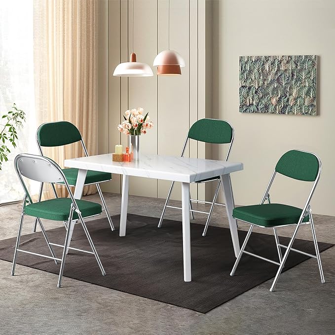 VINGLI 6 Pack Folding Chairs with Padded Seat & Backrest, Metal Frame, Durable Corduroy Fabric, 350 lbs Capacity, Set of 6, Olive Green – Ideal for Weddings, Parties, Office Events